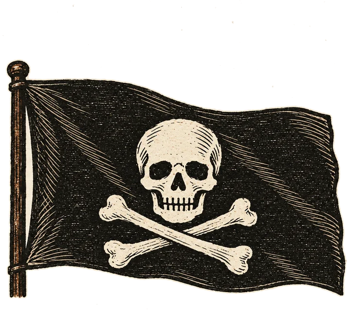 The Buccaneers' ensign: a white skull over crossed bones on black