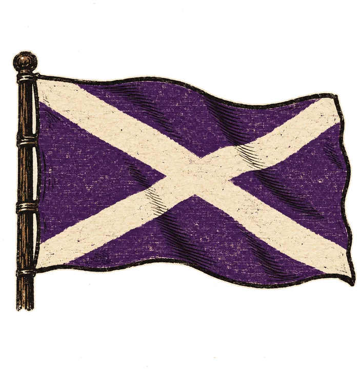 The Carracks' ensign: a white saltire on purple