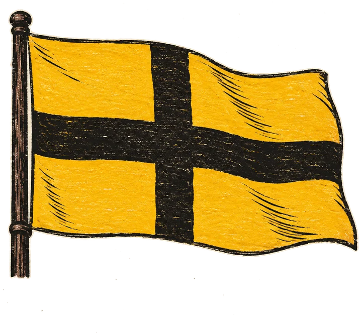 The Gaffs' ensign: a black cross on saffron