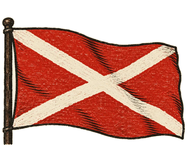 The Square-Riggers' ensign: a white saltire on scarlet