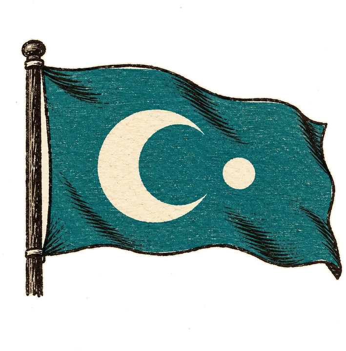 The Xebecs' ensign: a white crescent and star on teal