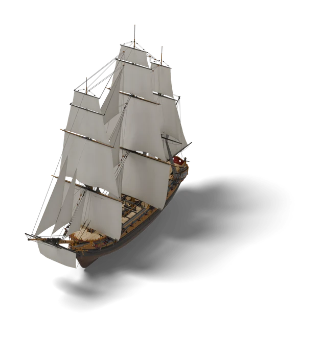 HMS Pandora, a frigate under full sail, seen from above